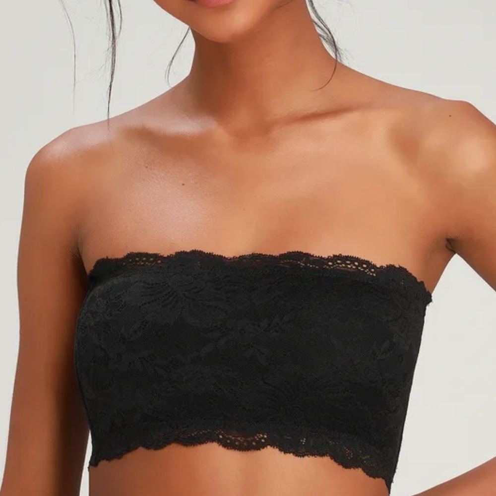 Lulus Black Lace Bandeau Bra Top Lined Medium